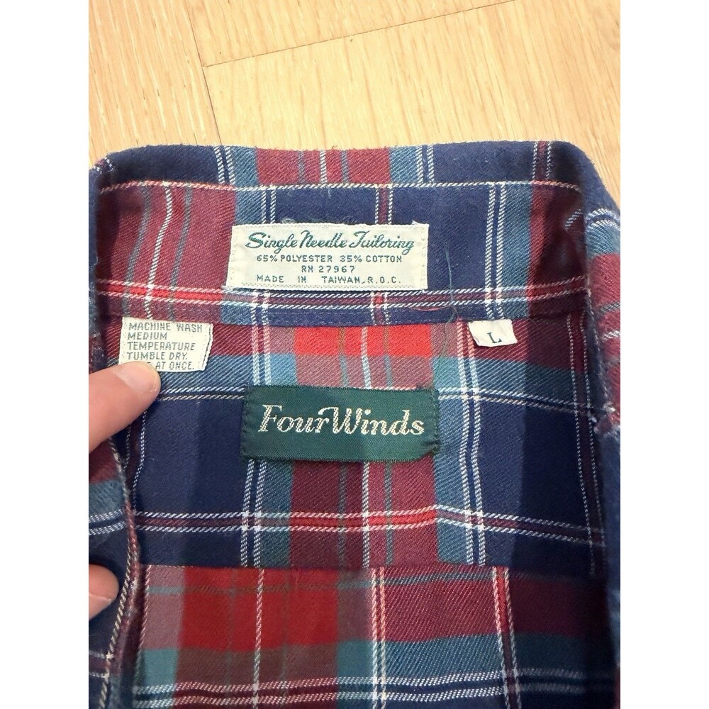Vintage Four Winds Plaid Mens Large Long Sleeve Shirt 60s Single Needle Thread